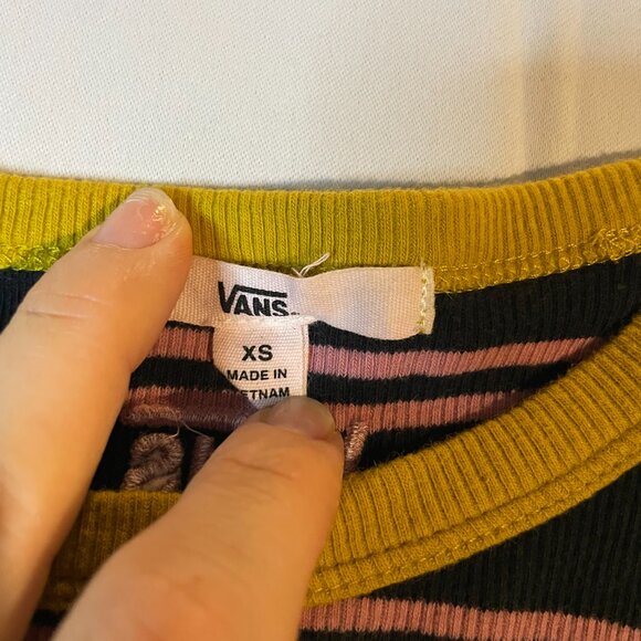 Vans Lizzie Amanto Bodysuit Womens Size XS Black Pink Striped Knit Sleeveless - Picture 2 of 3